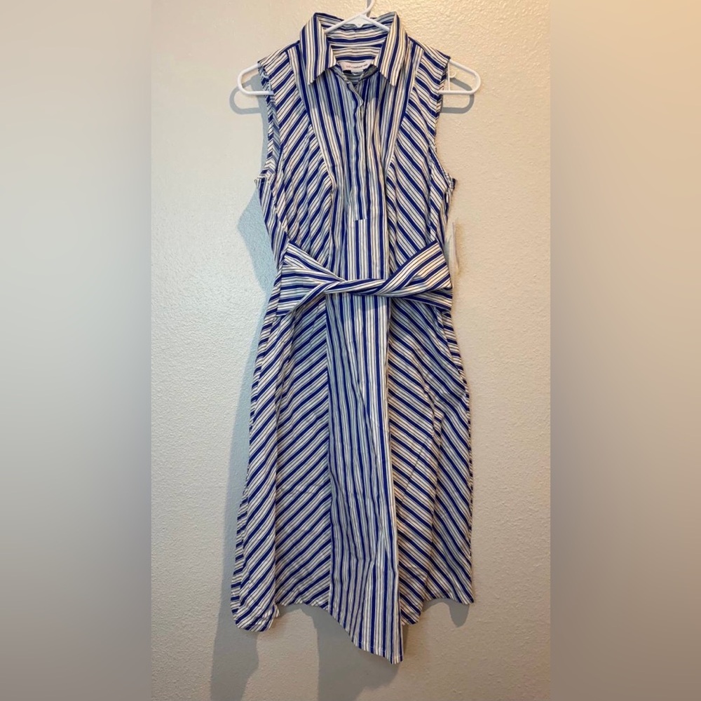 Liz Claiborne NWT Cotton Striped Blue and‎ White Sleeveless Cotton Dress Size 4